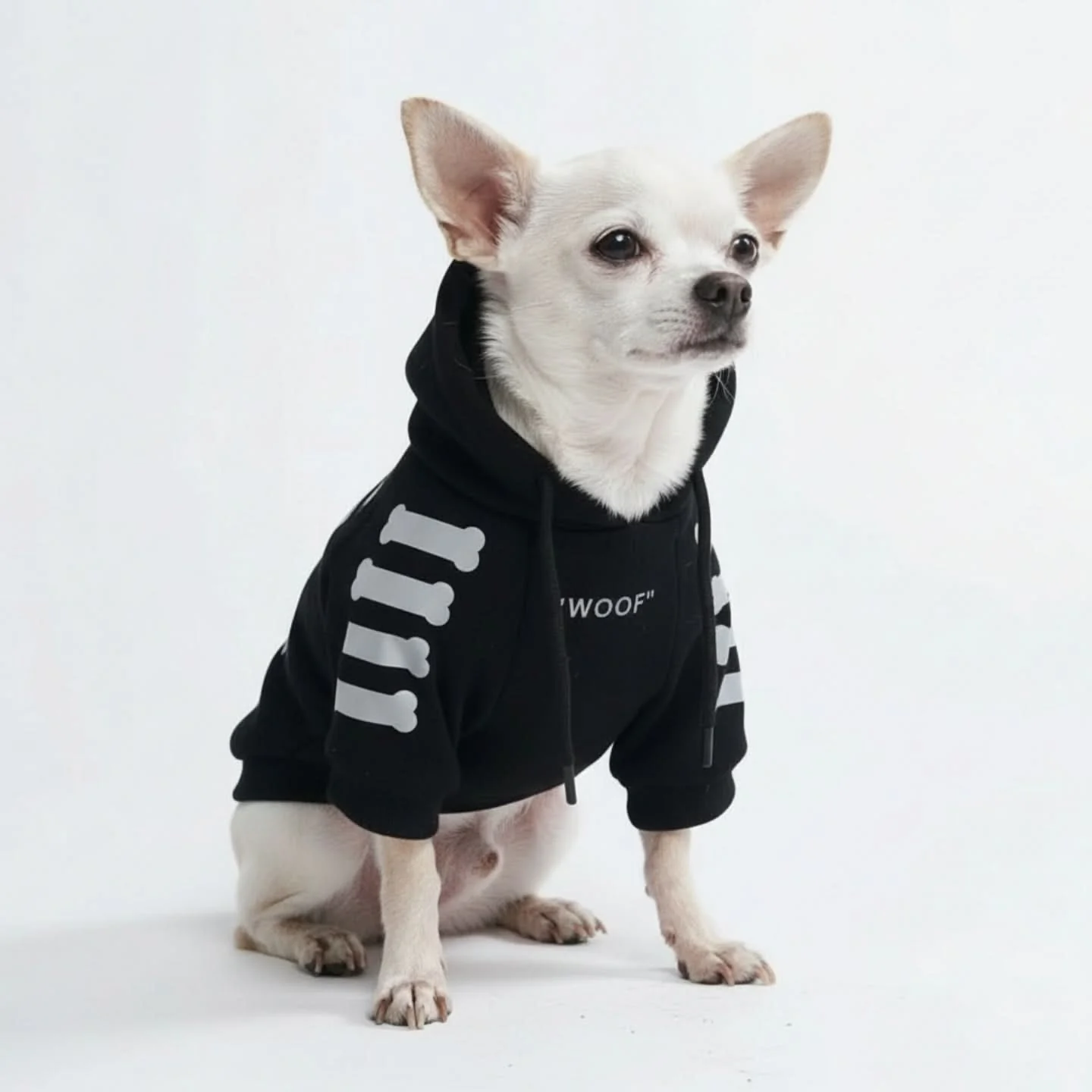 "WOOF" Dog Hoodie - Black & Reflective - Image 5
